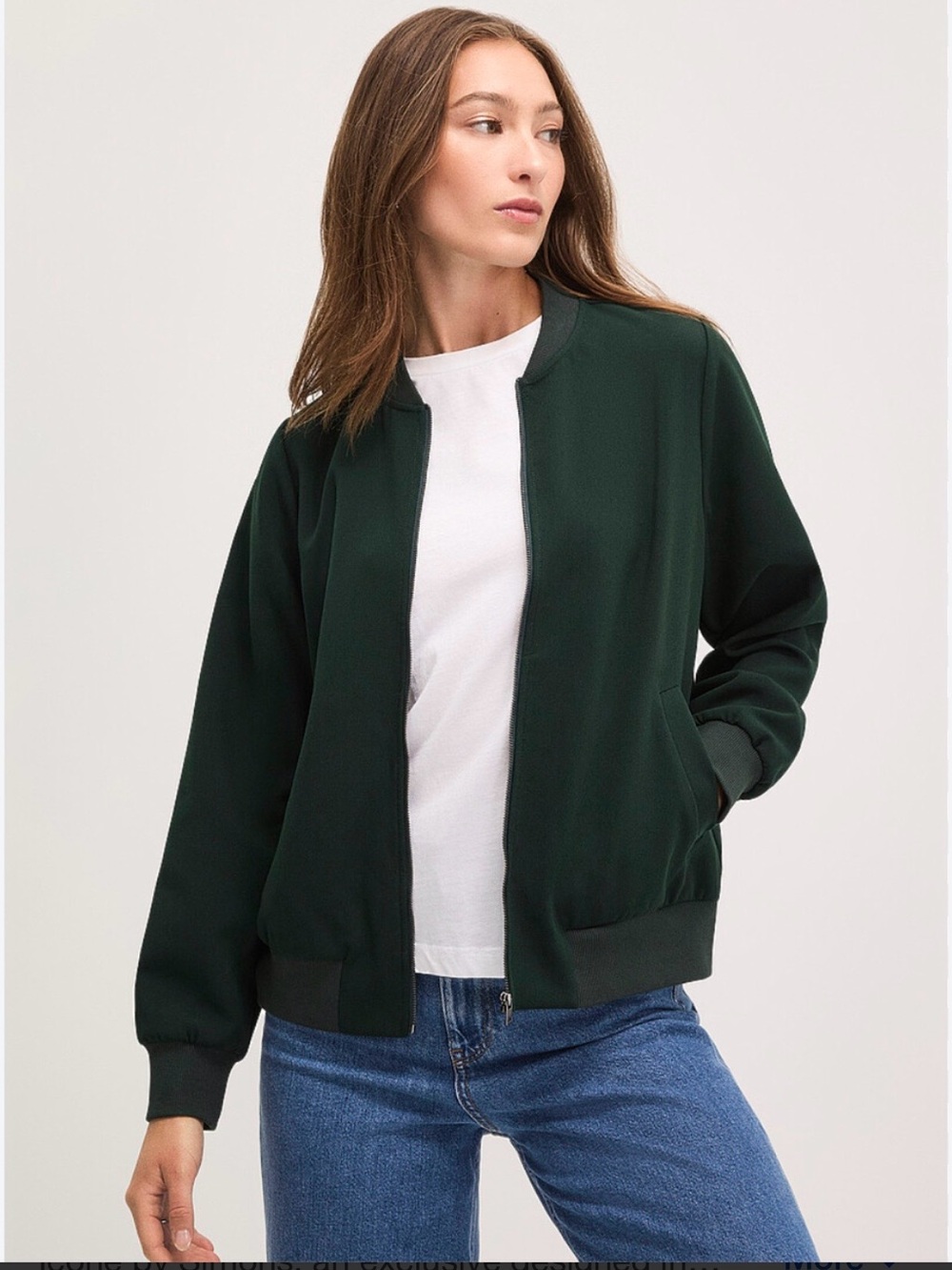 Green crepe bomber jacket